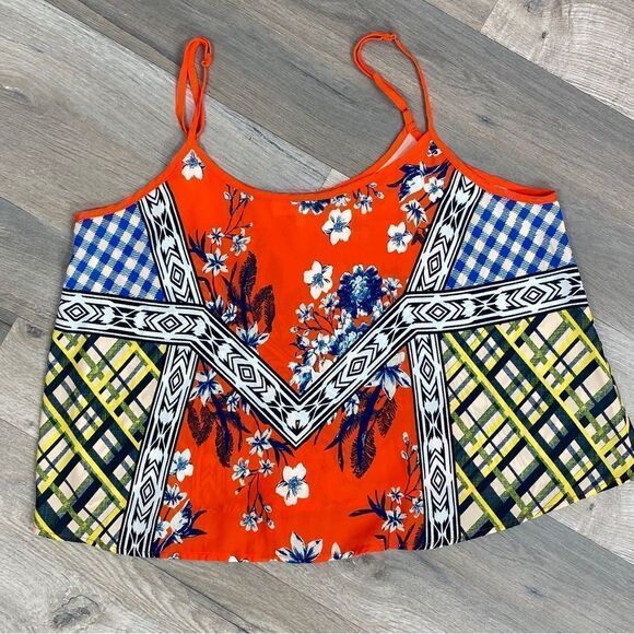Jealous Tomato Mixed Print Crop Tank Top Orange Blue Multi Medium - Picture 9 of 9